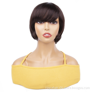 Short Pixie Cut Wigs Natural Full Machine Made Wig With Bangs Short Bob Wigs For Black Women